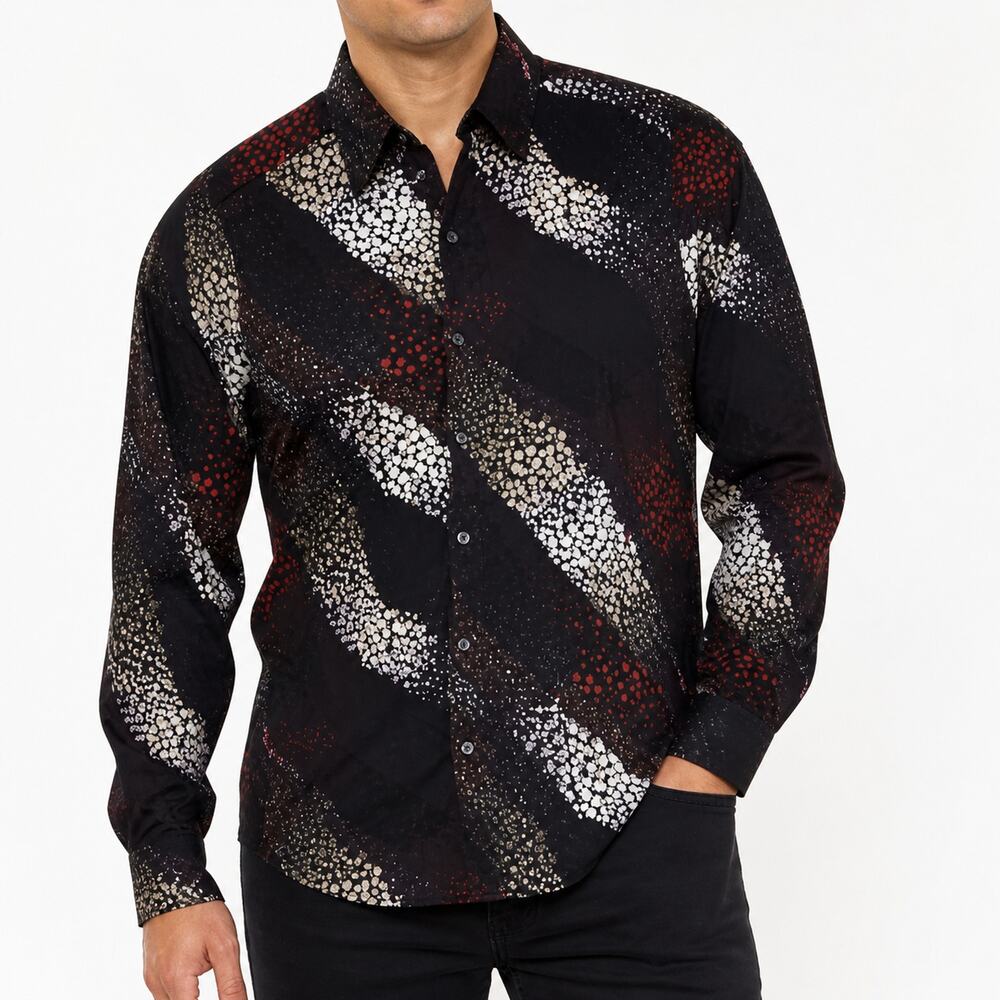 Kenneth Cole Shirt Mens Large Black Red Club 100% Cotton Button-Up